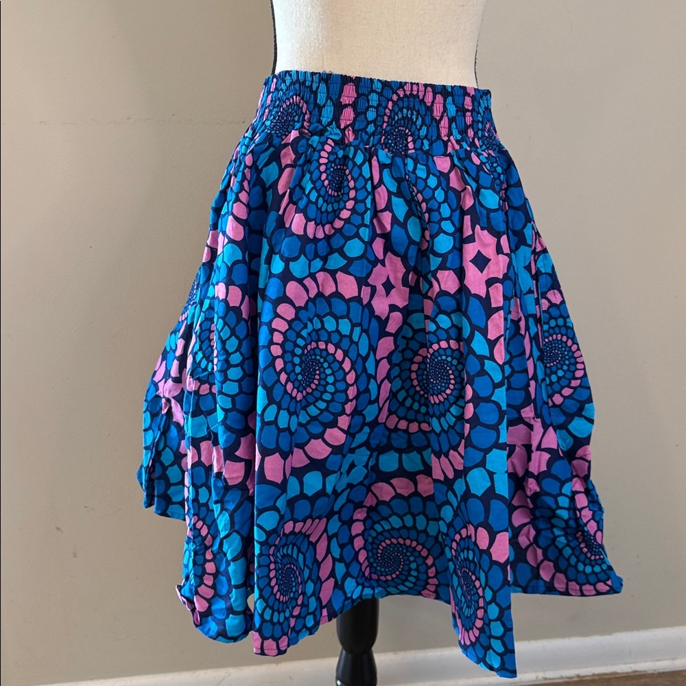 Look at Me bold midi skirt Pink & Blue Swirled polka dot pleated coquette bow OS
